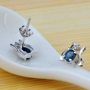 Blue Natural Sapphire Secret Garden Gift Silver Studs Earrings