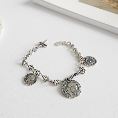 Vintage Napoleon Portrait Coin Silver Bracelet