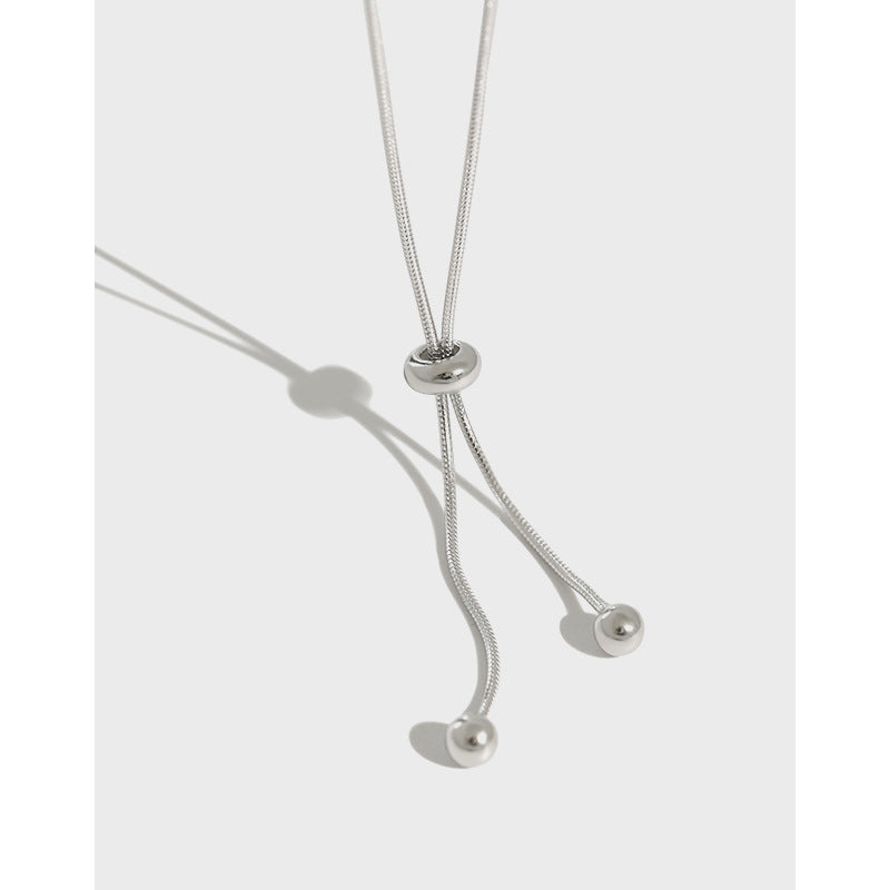 Simple Snake Chain Beads Silver Necklace