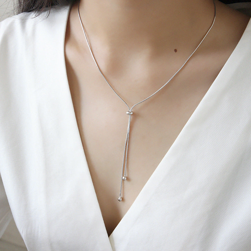 Simple Snake Chain Beads Silver Necklace