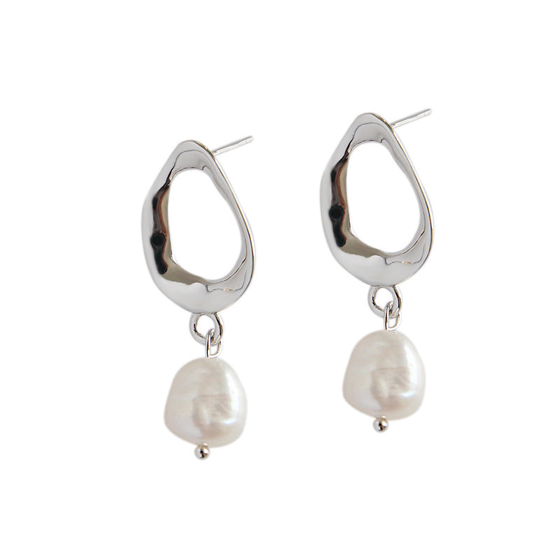 Office Unique Natural Pearl Silver Dangling Earrings