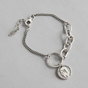 Party Portrait Coconut Tree Coin Chain Silver Bracelet