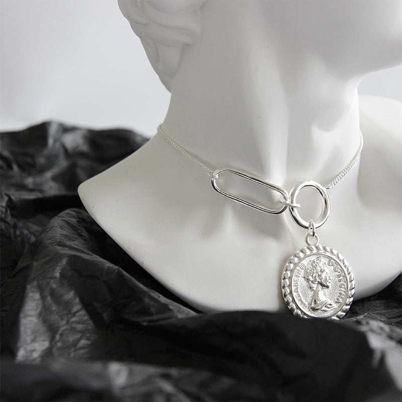 Women Elizabeth Portrait Silver Necklace