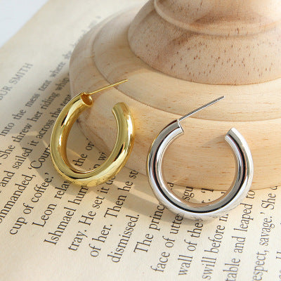 Modern Letter C Shape New Silver Hoop Earrings