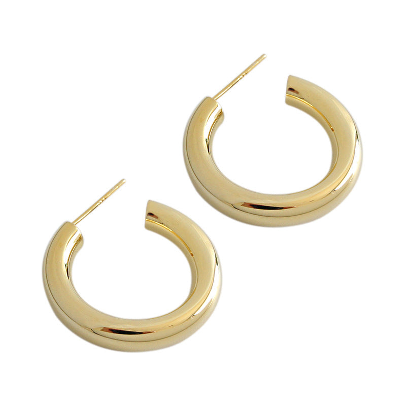 Modern Letter C Shape New Silver Hoop Earrings