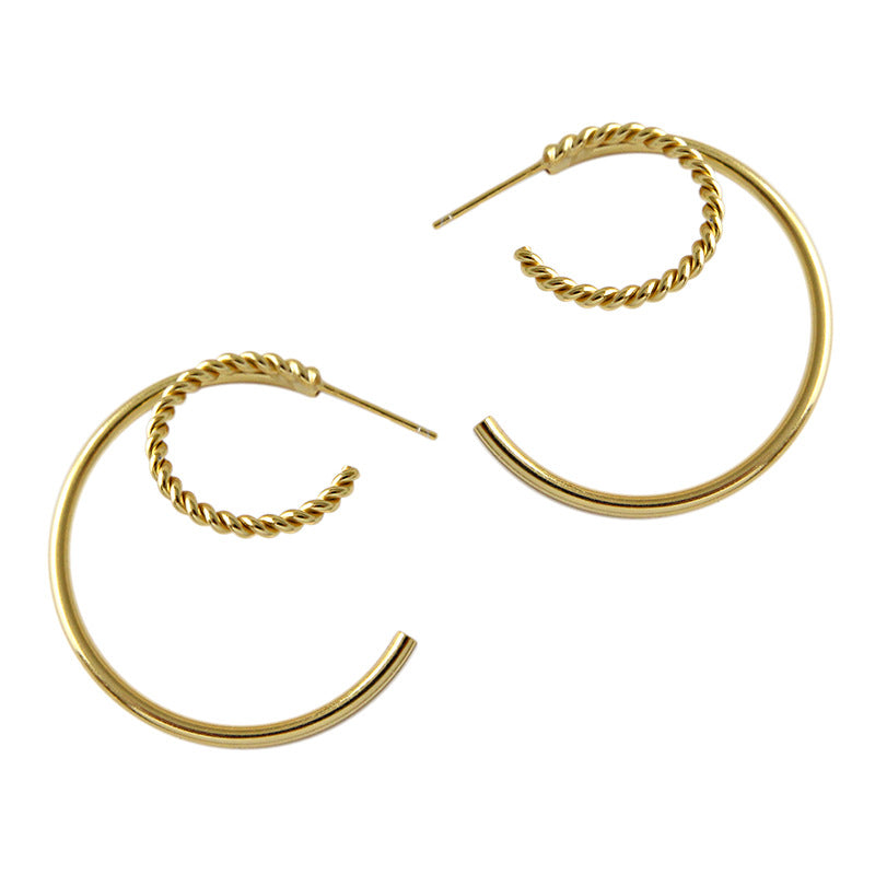 Fashion Double Layers Twisted Silver Hoop Earrings