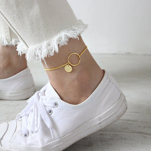 Simple Geometry Circle Round Silver Anklet