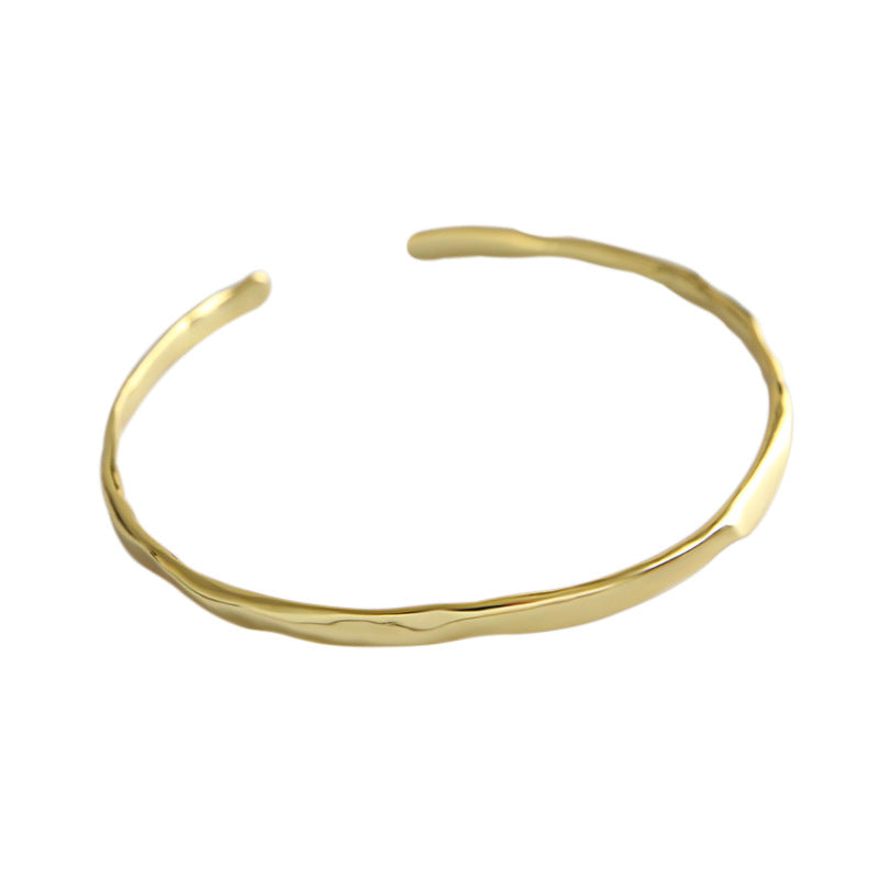 Simple Irregular Wave New Silver Open Bangle