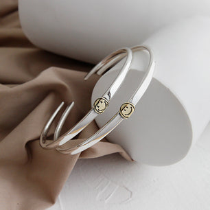 Simple Smile Face Silver Open Promise Bangle