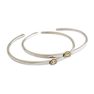 Simple Smile Face Silver Open Promise Bangle