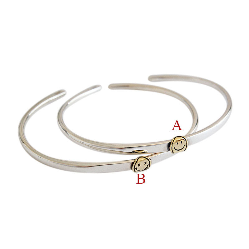 Simple Smile Face Silver Open Promise Bangle