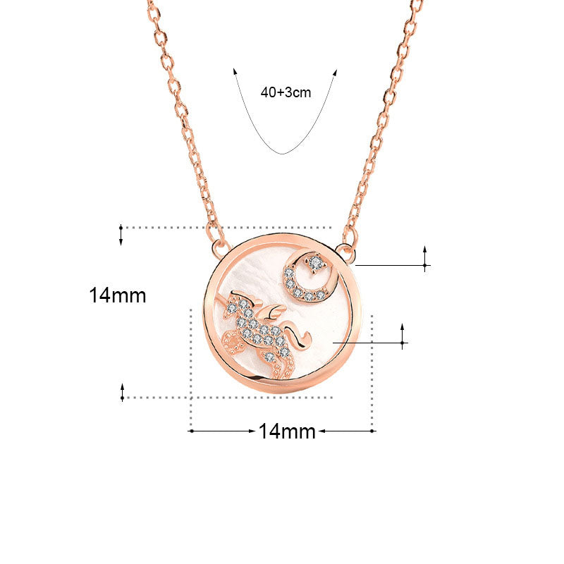 Gift Mother of Shell Moon CZ Unicorn Silver Necklace