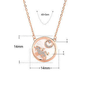 Gift Mother of Shell Moon CZ Unicorn Silver Necklace