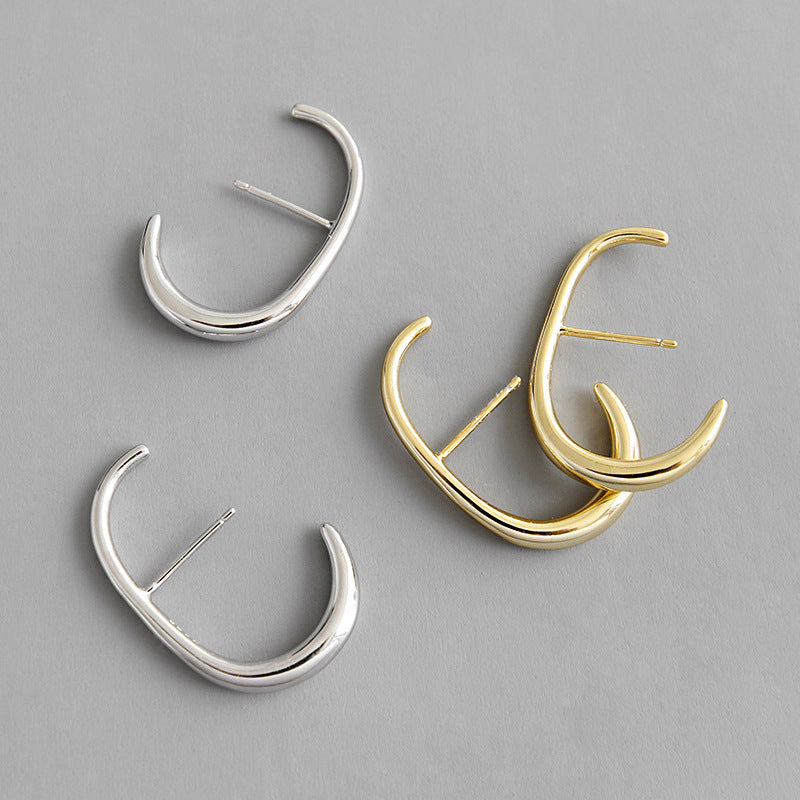 Simple Letter C Shape New Silver Stud Earrings