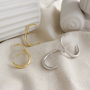 Simple Letter C Shape New Silver Stud Earrings