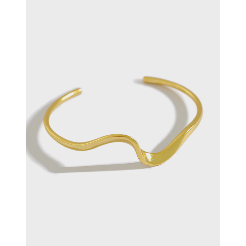 Simple Irregular Wave Silver Open Bangle