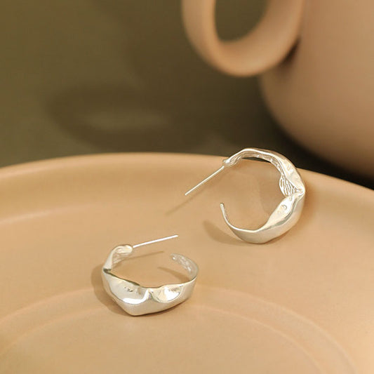 Fashion Irregular C Shape Silver Hoop Earrings