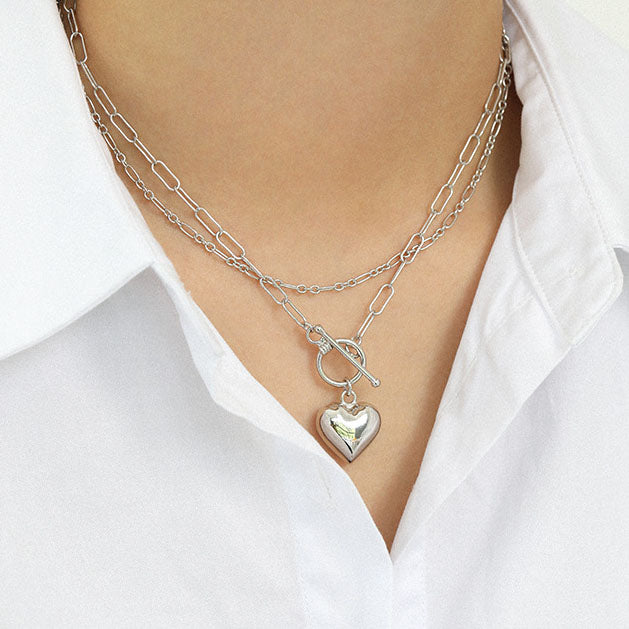 Women Simple Love Heart OT Silver Necklace