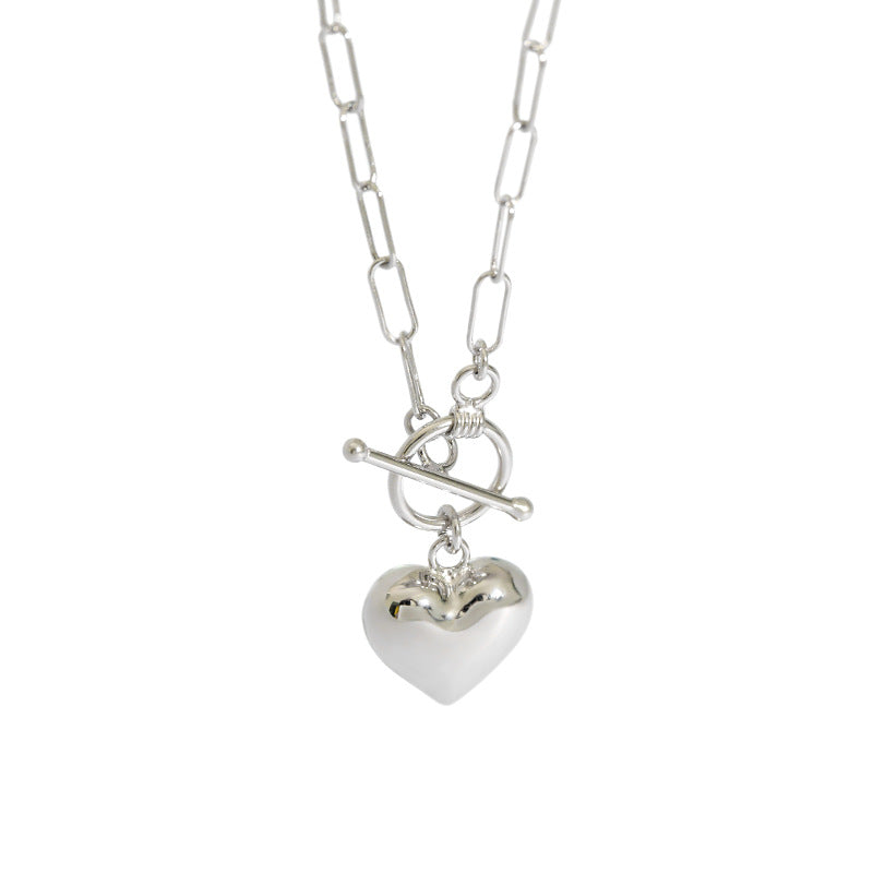 Women Simple Love Heart OT Silver Necklace