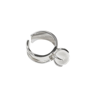 Party Round Natural Crystal Ball Silver Ring