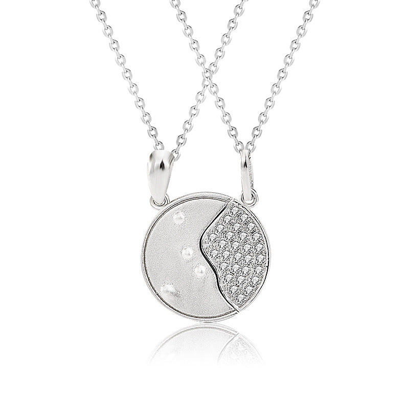 Hot CZ Letters Become One Round Silver Promise Necklace