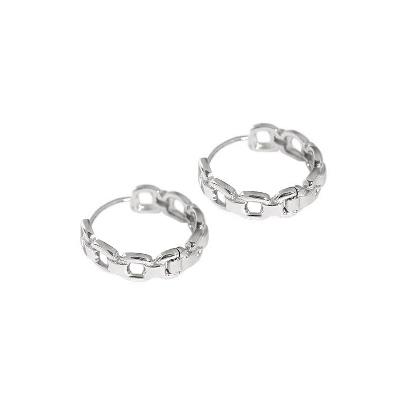 Modern Fashion Hollow Chain Silver Hoop Earrings