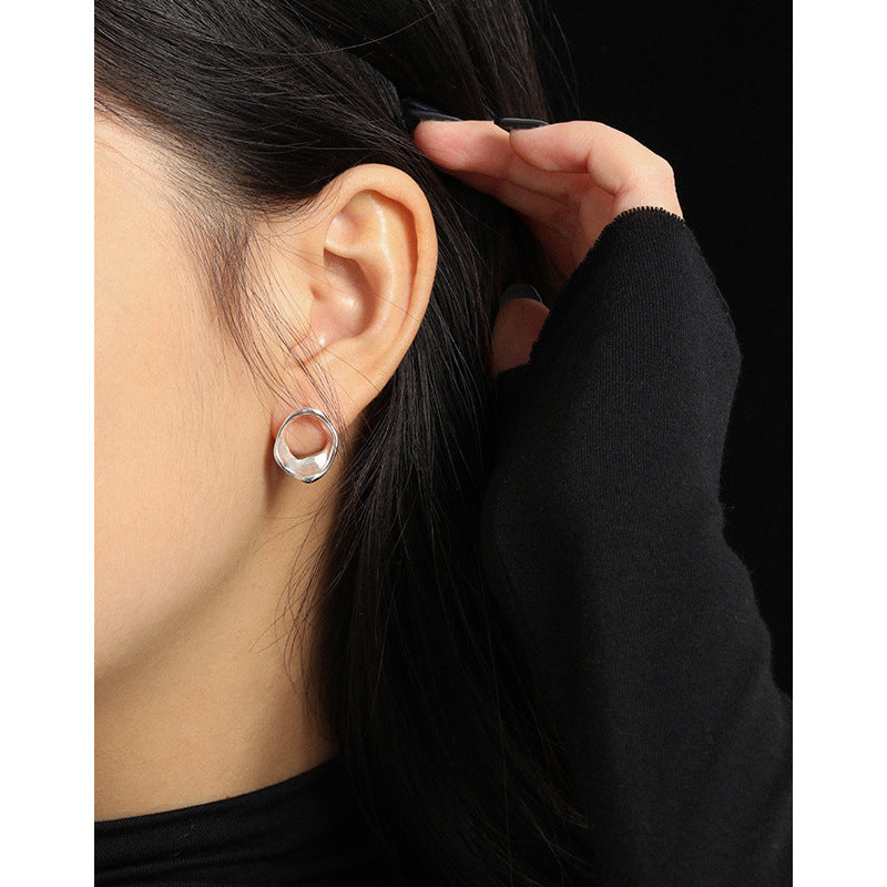 Party Geometry Irregular Circle Silver Stud Earrings