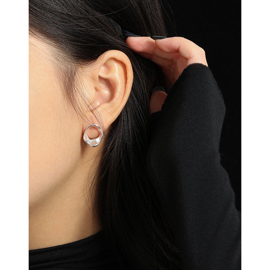 Party Geometry Irregular Circle Silver Stud Earrings