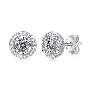 Graduation Round Moissanite CZ Simple Silver Stud Earrings