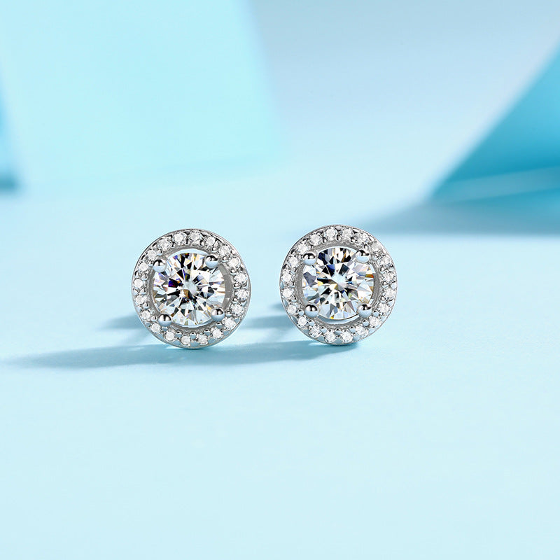 Graduation Round Moissanite CZ Simple Silver Stud Earrings