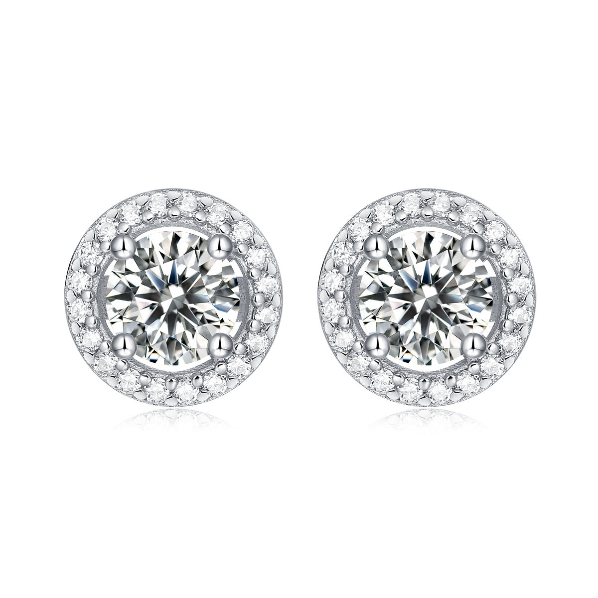 Graduation Round Moissanite CZ Simple Silver Stud Earrings