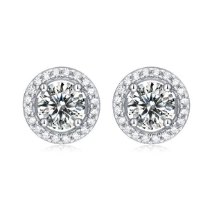 Graduation Round Moissanite CZ Simple Silver Stud Earrings