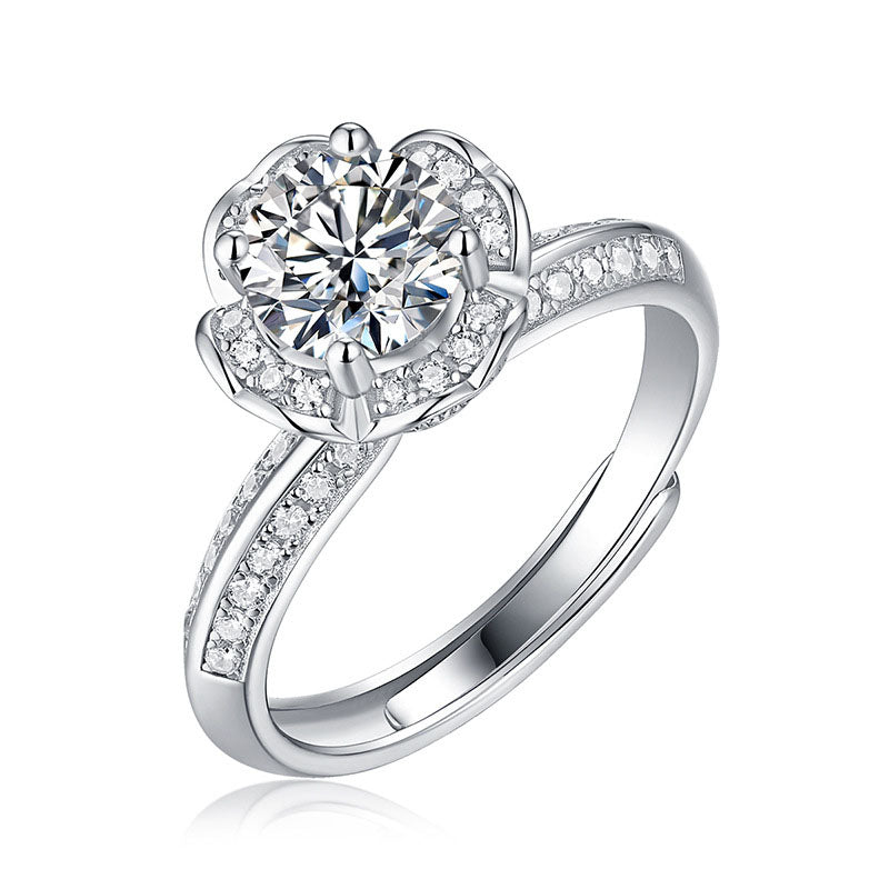 Beautiful Moissanite CZ Flower Silver Ring