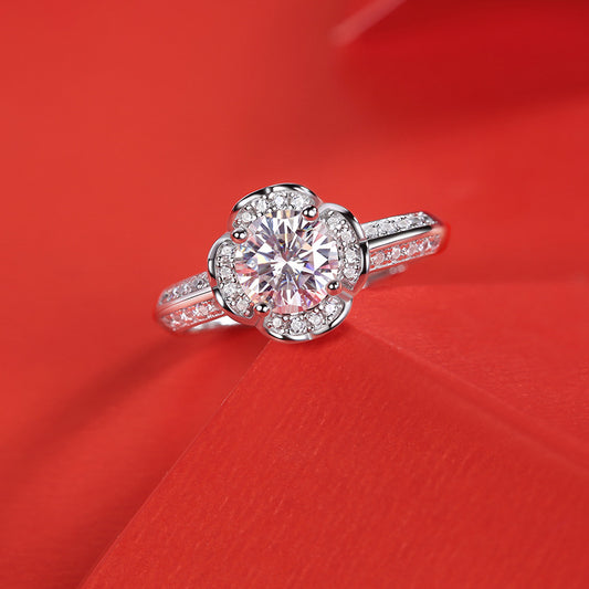 Beautiful Moissanite CZ Flower Silver Ring