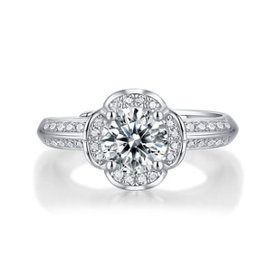 Beautiful Moissanite CZ Flower Silver Ring