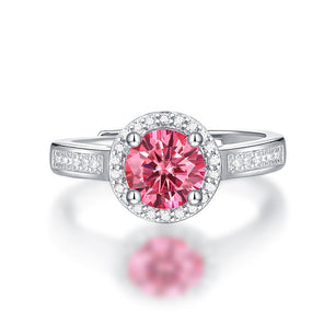 Women Pink Round Moissanite CZ Silver Ring