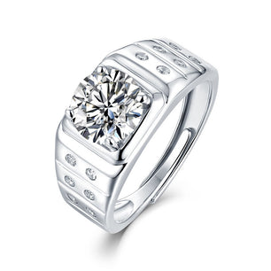 Men's Round Moissanite CZ Belt Silver Ring