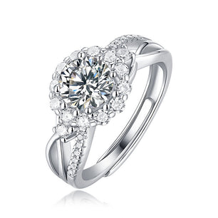 Women Moissanite CZ Edelweiss Flower Silver Ring