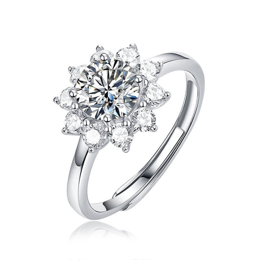 Wedding Moissanite CZ Sunflower Silver Ring