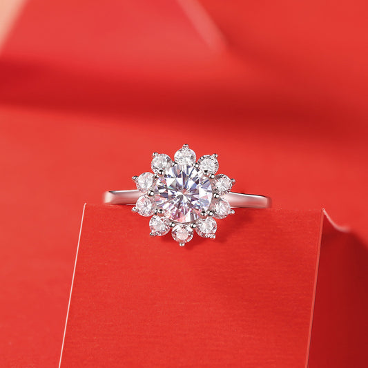 Wedding Moissanite CZ Sunflower Silver Ring