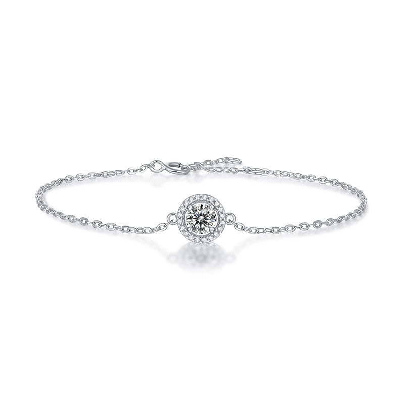 Graduation Simple Round Moissanite CZ Silver Bracelet