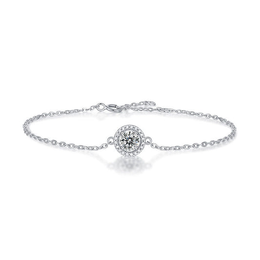 Graduation Simple Round Moissanite CZ Silver Bracelet