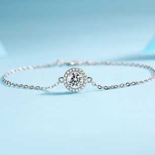 Graduation Simple Round Moissanite CZ Silver Bracelet