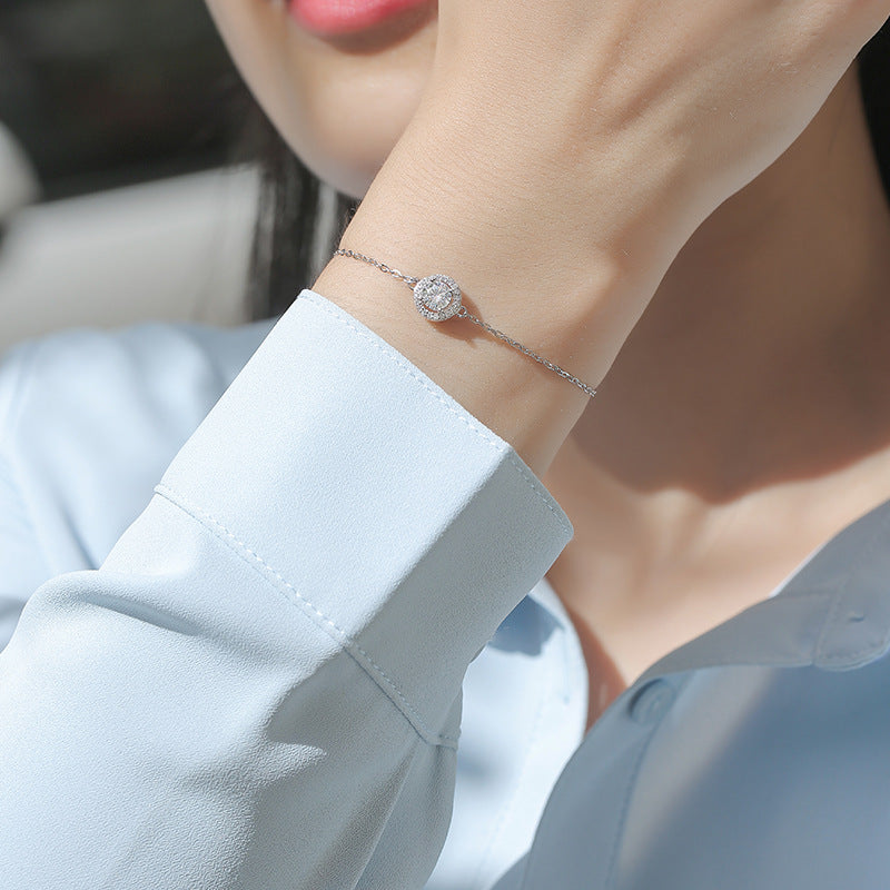 Graduation Simple Round Moissanite CZ Silver Bracelet