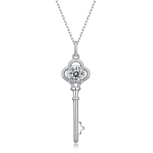 Women Moissanite CZ Key Silver Necklace