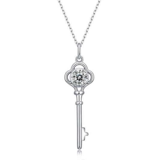 Women Moissanite CZ Key Silver Necklace