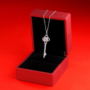 Women Moissanite CZ Key Silver Necklace