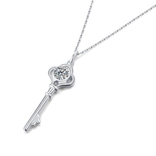 Women Moissanite CZ Key Silver Necklace