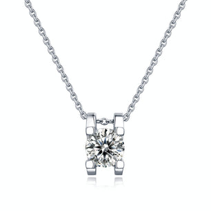 Simple Four Claw Moissanite CZ Silver Necklace