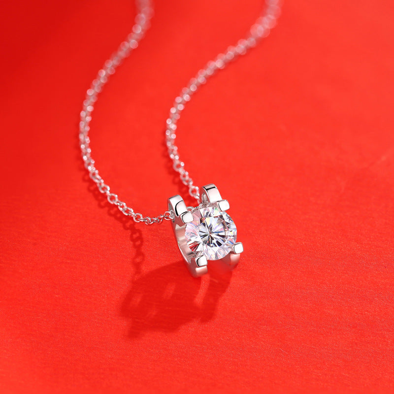 Simple Four Claw Moissanite CZ Silver Necklace